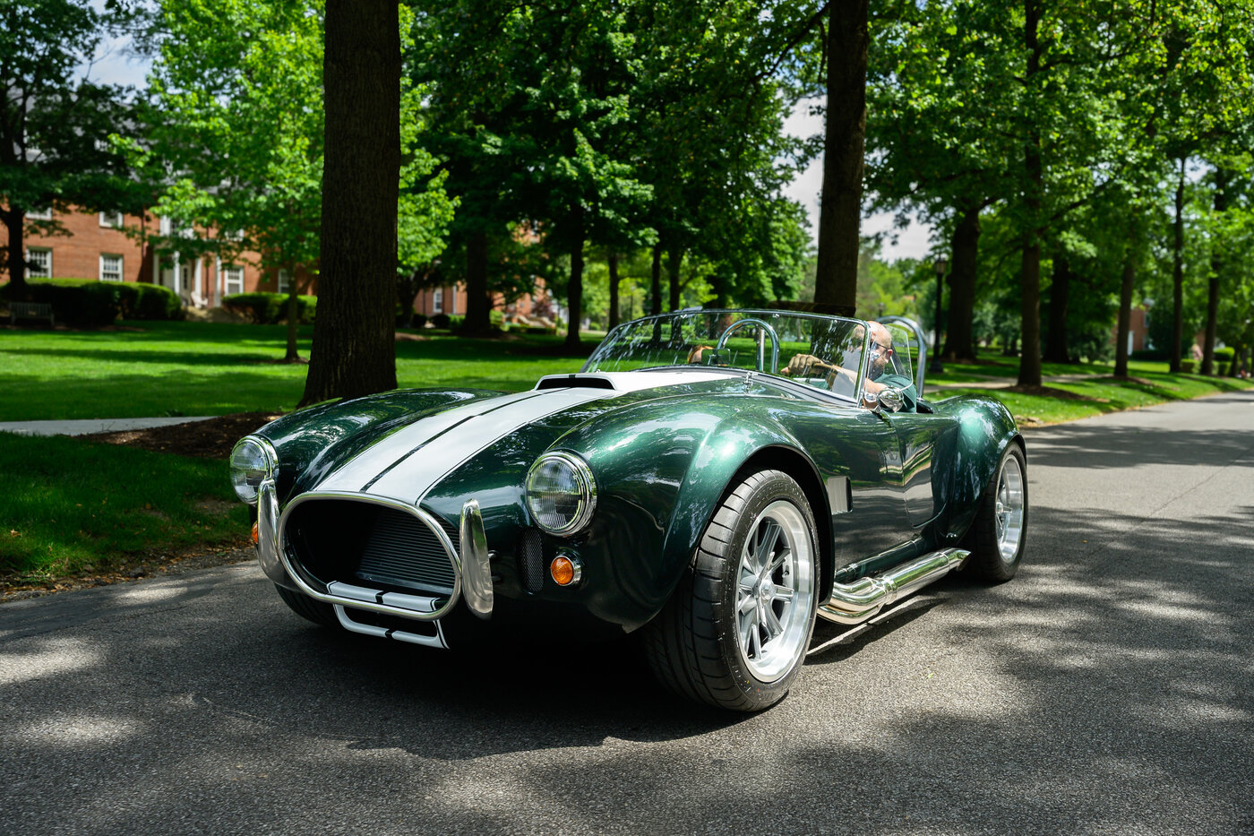Factory Five Mk5 Cobra with hood open showing engine bay
